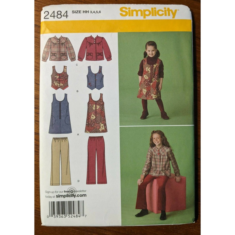 UNCUT Simplicity Childrens Girls Jumper Pants Sewing Pattern #2484 Size HH 3-6